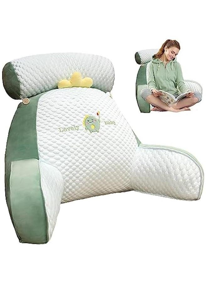 Reading Pillow with Detachable Neck Roll, 2 in 1Pregnancy Lumbar Back Support Pillow Reading Pillow in Bed Rest Chair, Cushion with Arms, Back Support for Sitting Up in Bed