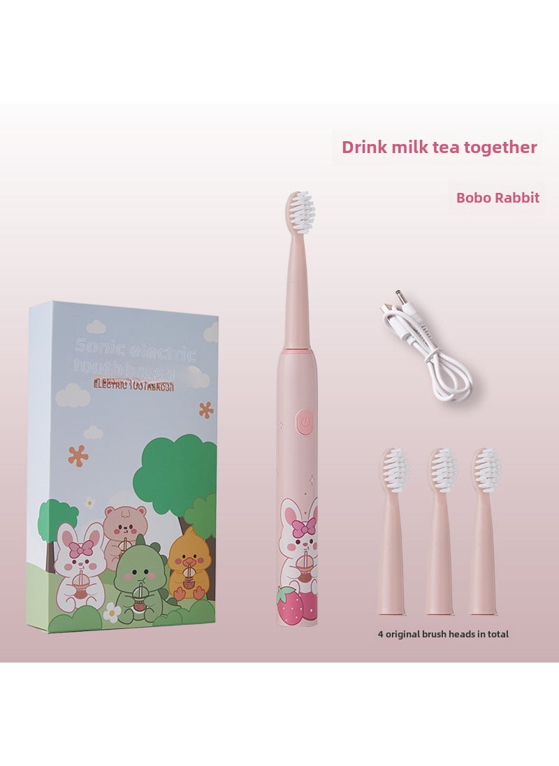 Kids Electric Toothbrush with Dupont Bristles Bubble Rabbit -4 Brush Head