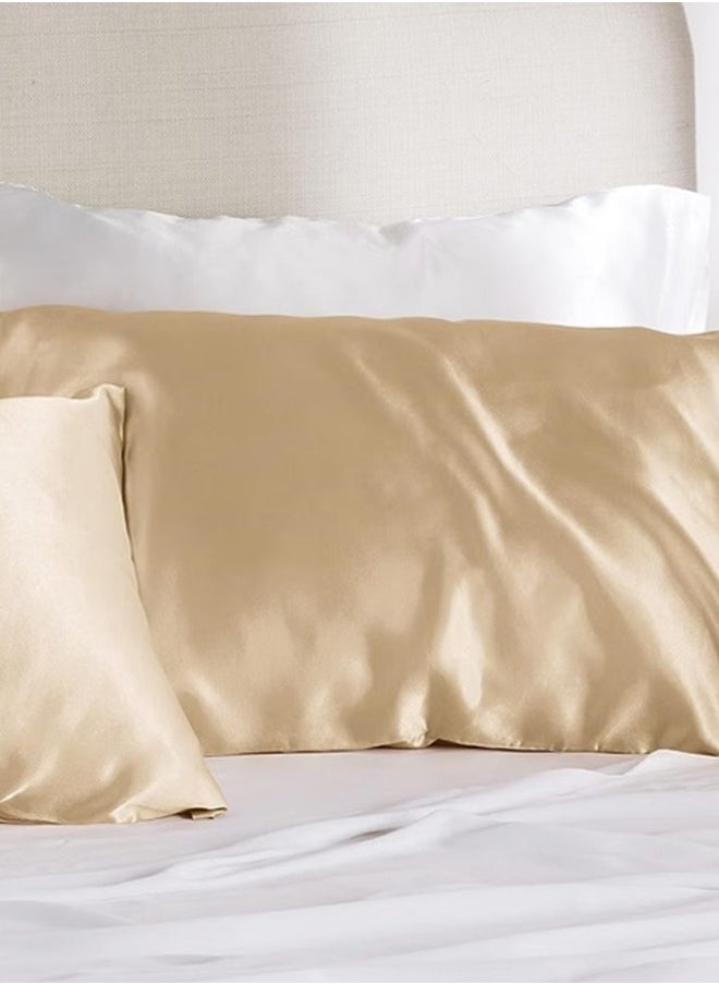 Silk Satin Pillowcase for Hair and Skin Queen - Champagne Gold Silk Pillowcase 2 Pack 76L x 51W CM (20x30 Inches) - Satin Pillow Cases Set of 2 with Envelope Closure