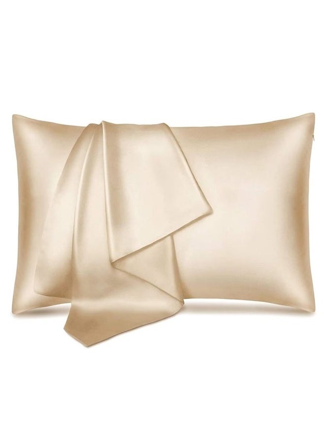 Silk Satin Pillowcase for Hair and Skin Queen - Champagne Gold Silk Pillowcase 2 Pack 76L x 51W CM (20x30 Inches) - Satin Pillow Cases Set of 2 with Envelope Closure