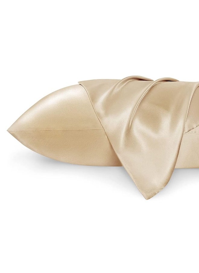 Silk Satin Pillowcase for Hair and Skin Queen - Champagne Gold Silk Pillowcase 2 Pack 76L x 51W CM (20x30 Inches) - Satin Pillow Cases Set of 2 with Envelope Closure