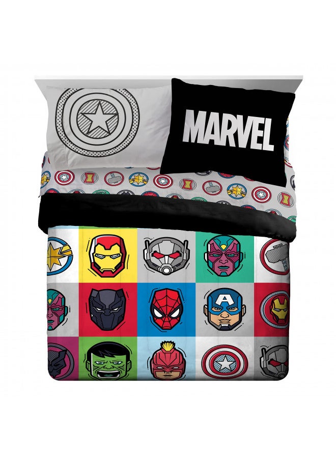 Jay Franco Marvel Avengers Pop 7 Piece Queen Size Bed Set - Includes Comforter & Sheet Set - Super Soft Fade Resistant Microfiber (Official Marvel Product)