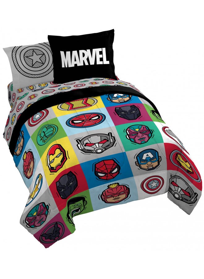 Jay Franco Marvel Avengers Pop 7 Piece Queen Size Bed Set - Includes Comforter & Sheet Set - Super Soft Fade Resistant Microfiber (Official Marvel Product)
