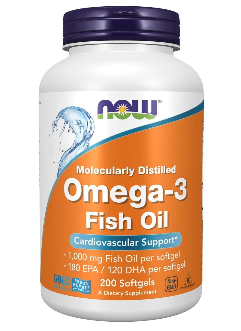 NOW Supplements, Omega-3 180 EPA / 120 DHA, Molecularly Distilled, Cardiovascular Support*, 200 Softgels