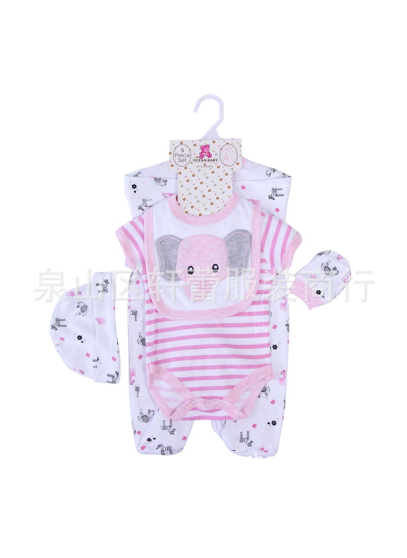 Newborn suit Clothes Class A Pure Cotton Split Summer Childrens Clothing Baby Wrap Fart Clothes Instagram Style Baby Hatshirt Clothing Pink Elephant Baby Children's Wear Cotton suit