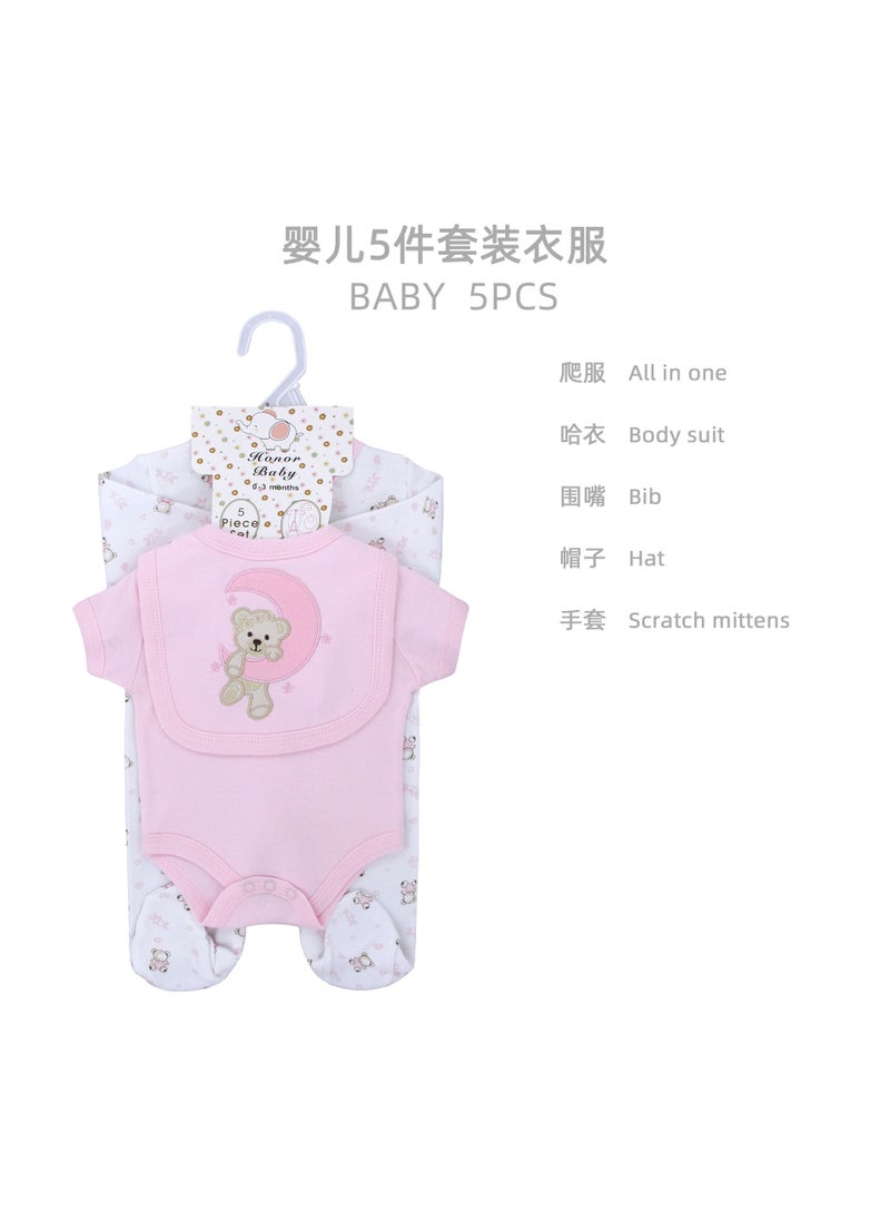 Newborn suit Clothes Class A Pure Cotton Split Summer Childrens Clothing Baby Wrap Fart Clothes Instagram Style Baby Hatshirt Clothing Pink Moon Bear Baby Children's Wear Cotton suit