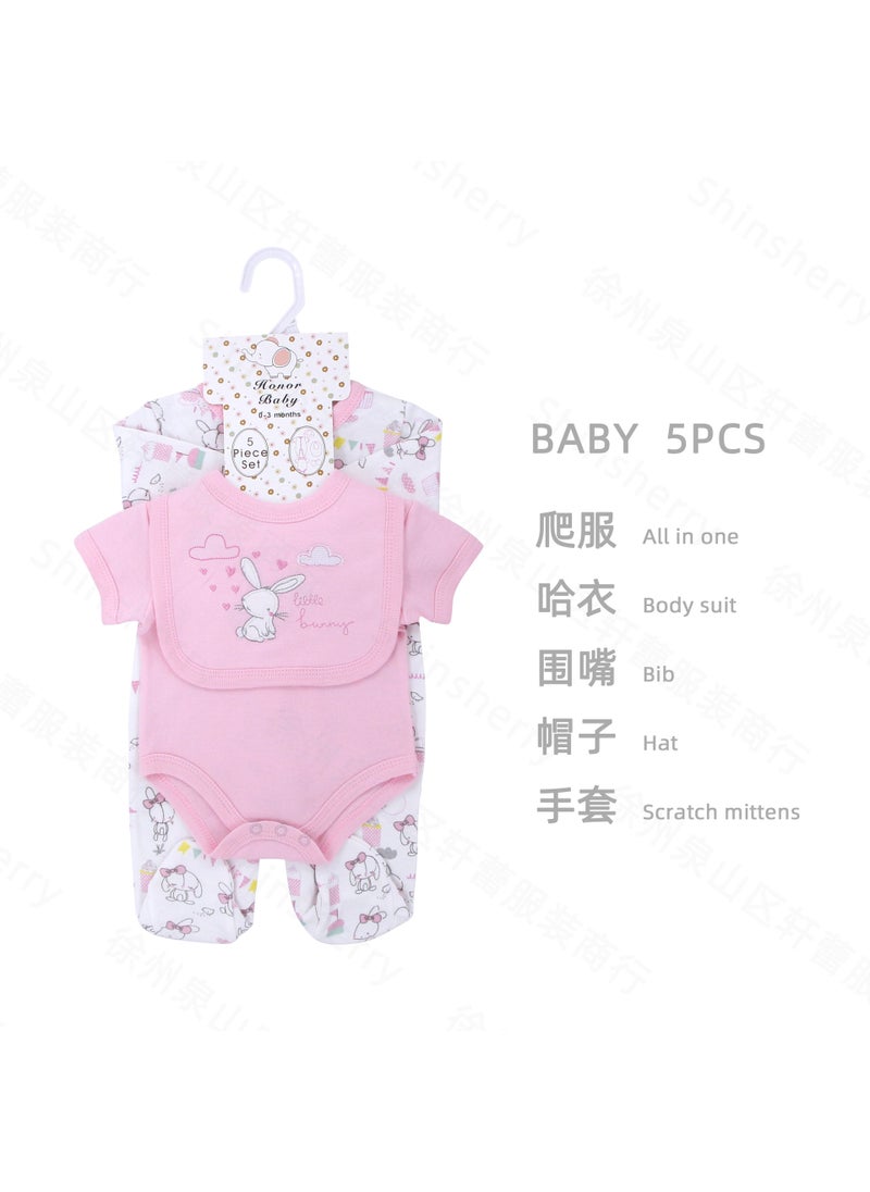 Newborn suit Clothes Class A Pure Cotton Split Summer Childrens Clothing Baby Wrap Fart Clothes Instagram Style Baby Hatshirt Clothing Clouds White Rabbit Baby Children's Wear Cotton suit