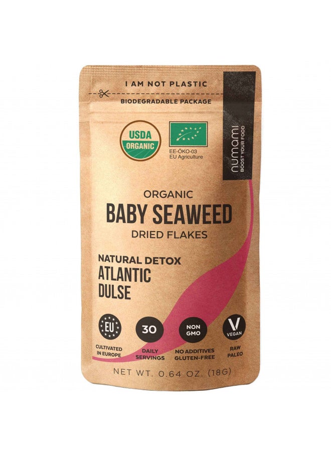 Organic Atlantic Dulse Flakes - Young Baby Seaweed Grown in North Atlantic, Vacuum Dried Premium Quality. Soft Texture & Mild Taste. Add 1 tsp to your dish for daily vitamins/minerals. 30 Servings