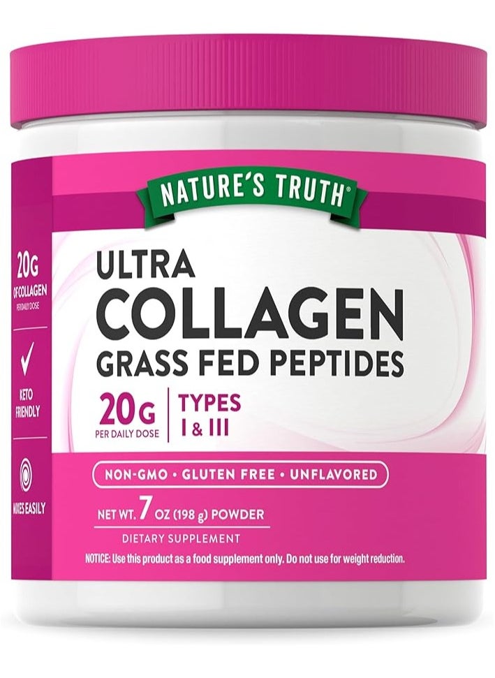 Ultra Collagen Powder, Grass Fed Peptides, Unflavored, 198g