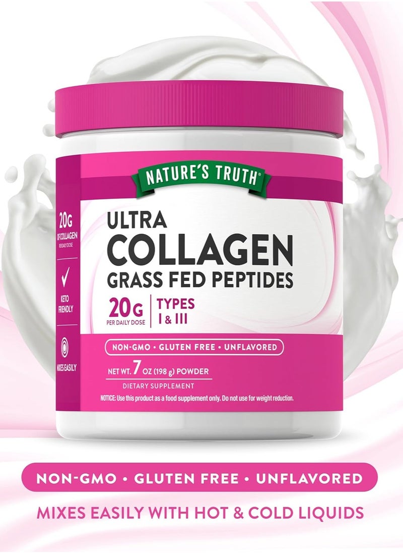 Ultra Collagen Powder, Grass Fed Peptides, Unflavored, 198g