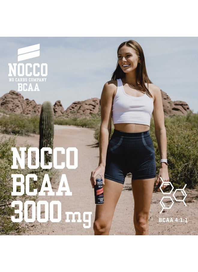 NOCCO BCAA Energy Drink Tropical Flavor - 12 Fl Oz (Pack of 12) - 180mg of Caffeine, Sugar Free Energy Drinks - Carbonated & Low Calorie, BCAAs, Vitamin B6, B12, & Biotin - Grab & Go Performance Drink