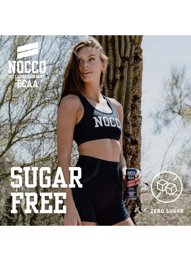 NOCCO BCAA Energy Drink Tropical Flavor - 12 Fl Oz (Pack of 12) - 180mg of Caffeine, Sugar Free Energy Drinks - Carbonated & Low Calorie, BCAAs, Vitamin B6, B12, & Biotin - Grab & Go Performance Drink