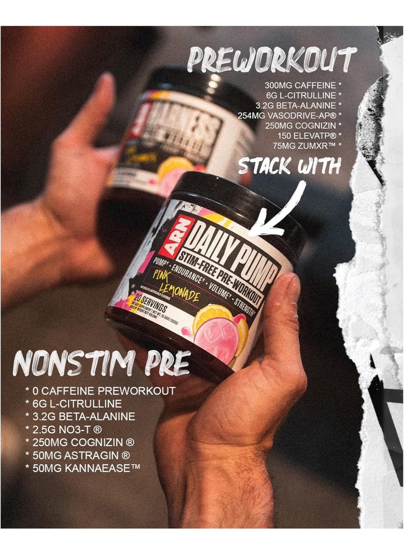 Arms Race Nutrition Daily Pump Stim / Caffeine Free Pre-Workout, 20 Servings (Pink Lemonade)