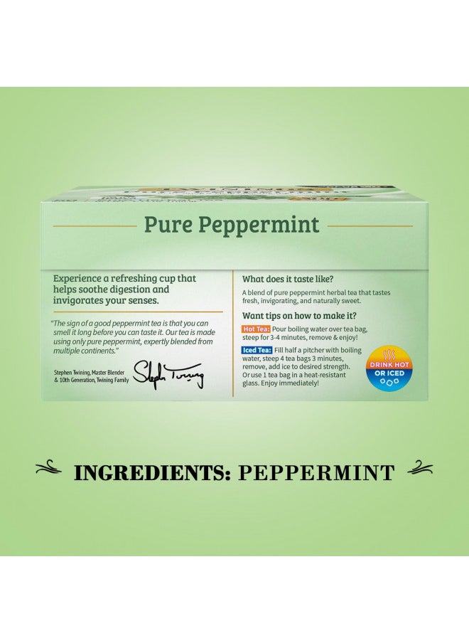 Twinings Pure Peppermint Tea - Naturally Caffeine Free, Refreshing Mint Herbal Tea Bags Individually Wrapped, 50 Count