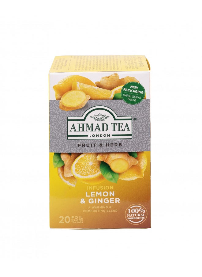 Ahmad Tea Tea Infusion, Lemon & Ginger, 40G, 20 Count