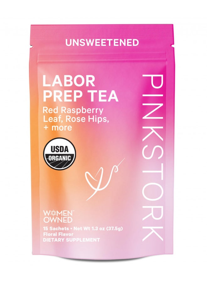 Pink Stork Labor Prep Tea, Organic Red Raspberry Leaf Tea with Chamomile and Rosehip, Pregnancy Must Haves, Labor and Delivery Essentials, Third Trimester Pregnancy Tea, Hot or Iced - 15 Sachets