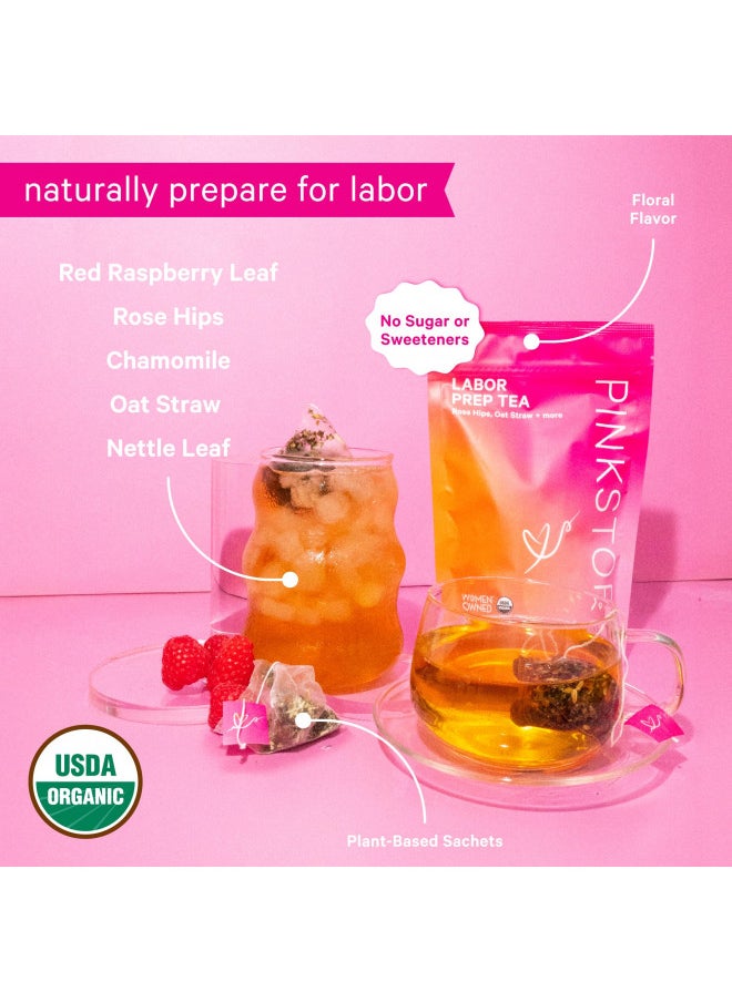 Pink Stork Labor Prep Tea, Organic Red Raspberry Leaf Tea with Chamomile and Rosehip, Pregnancy Must Haves, Labor and Delivery Essentials, Third Trimester Pregnancy Tea, Hot or Iced - 15 Sachets