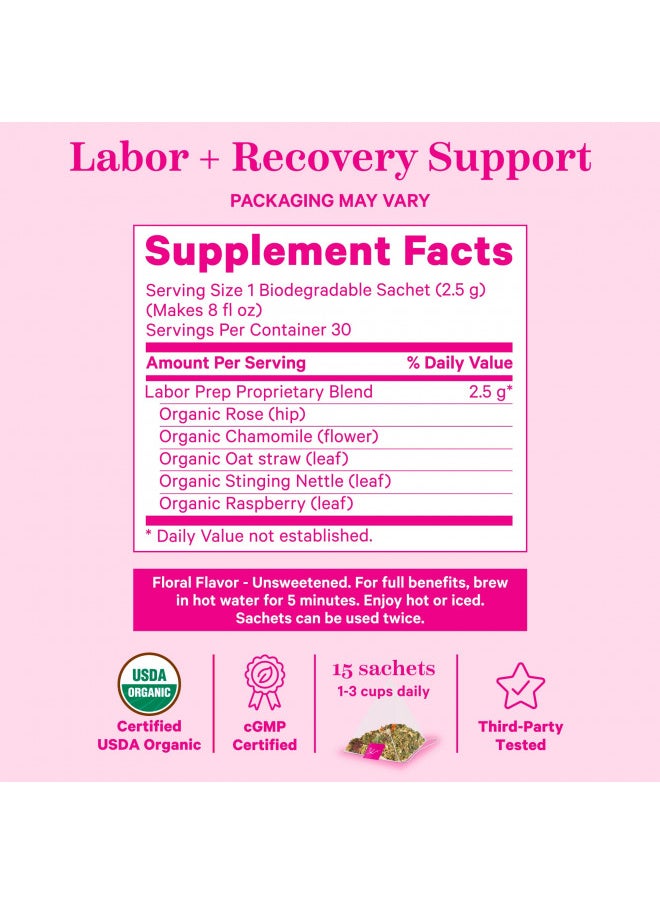 Pink Stork Labor Prep Tea, Organic Red Raspberry Leaf Tea with Chamomile and Rosehip, Pregnancy Must Haves, Labor and Delivery Essentials, Third Trimester Pregnancy Tea, Hot or Iced - 15 Sachets