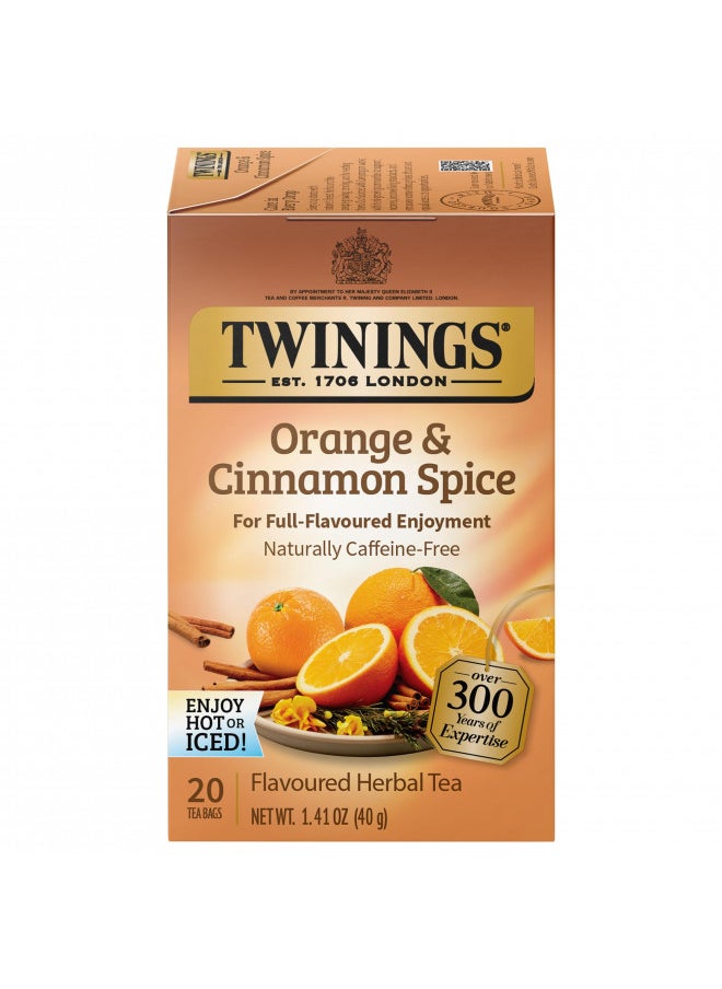 Twinings Orange & Cinnamon Spice Individually Wrapped Herbal Tea Bags, 20 Count Pack of 6, Naturally Caffeine Free