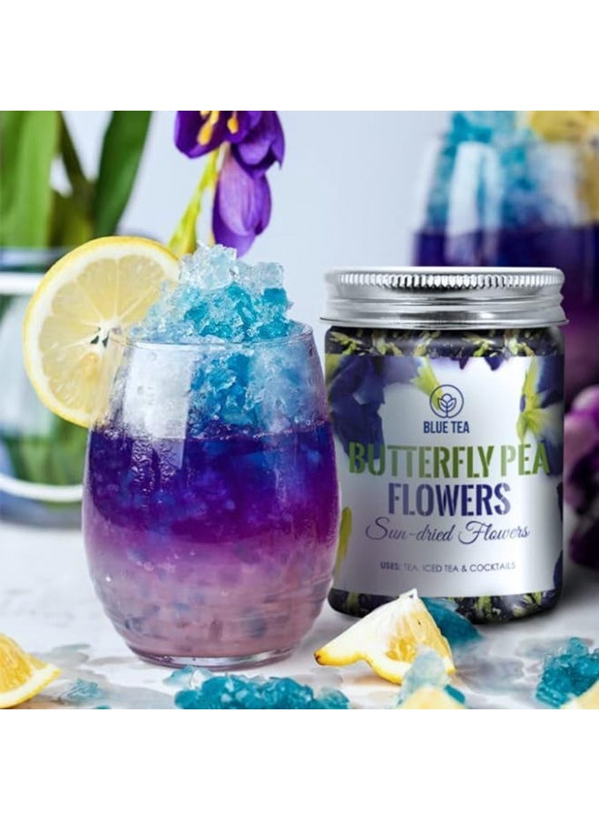 BLUE TEA - Butterfly Pea Flower Herbal Tea (1.76 Oz) | DETOX TEA | Iced Teas, Coolers, Cocktails | Caffeine Free - Gluten Free - Non-GMO | Pet Jar Pack