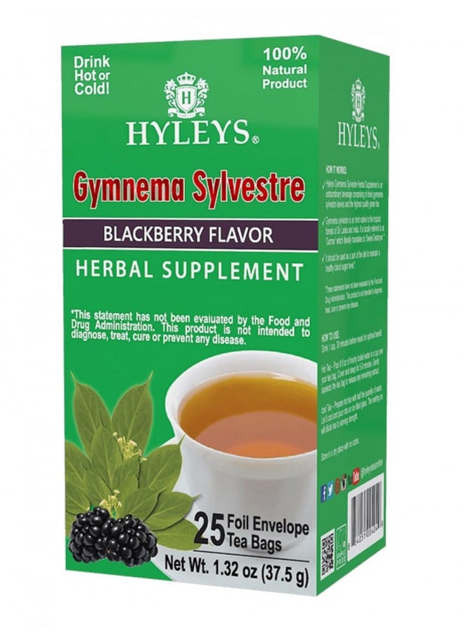 Hyleys Gymnema Sylvestre with Green Tea - Blackberry Flavor - 25 Tea Bags - Supports Healthy Blood Sugar Levels - Herbal Supplement