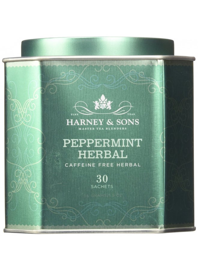 Harney & Sons Peppermint Herbal Tea in Sachets, Caffeine-Free Herbal, 30 Sachets