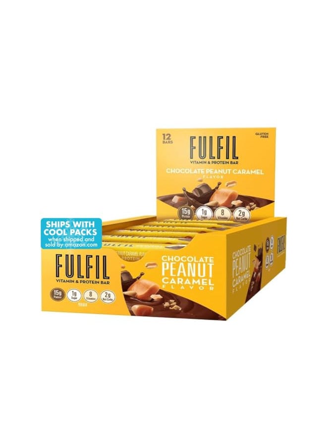 FULFIL Vitamin and Protein Bars, Chocolate Peanut and Caramel, Snack Sized Bar with 15 g Protein and 8 Vitamins Including Vitamin C, 12 Count