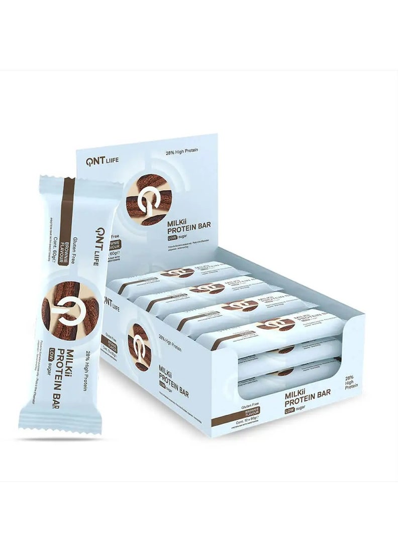 QNT, Life Milkii Protein Bar, Brownie, 60g Pack of 12