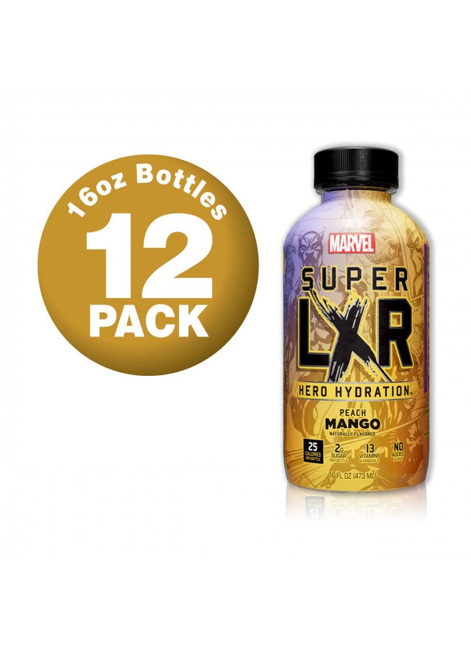 AriZona x Marvel Super LXR Hero Hydration - Peach Mango - 16oz (Pack of 12), Perfect for Athletes, Low Calorie with Electrolytes, Vitamins and Natural Flavors - Thirst Quencher