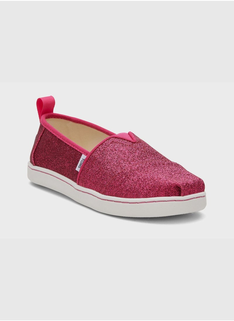 Dark Pink Glitter Canvas Youth Girls Alp Espedrille