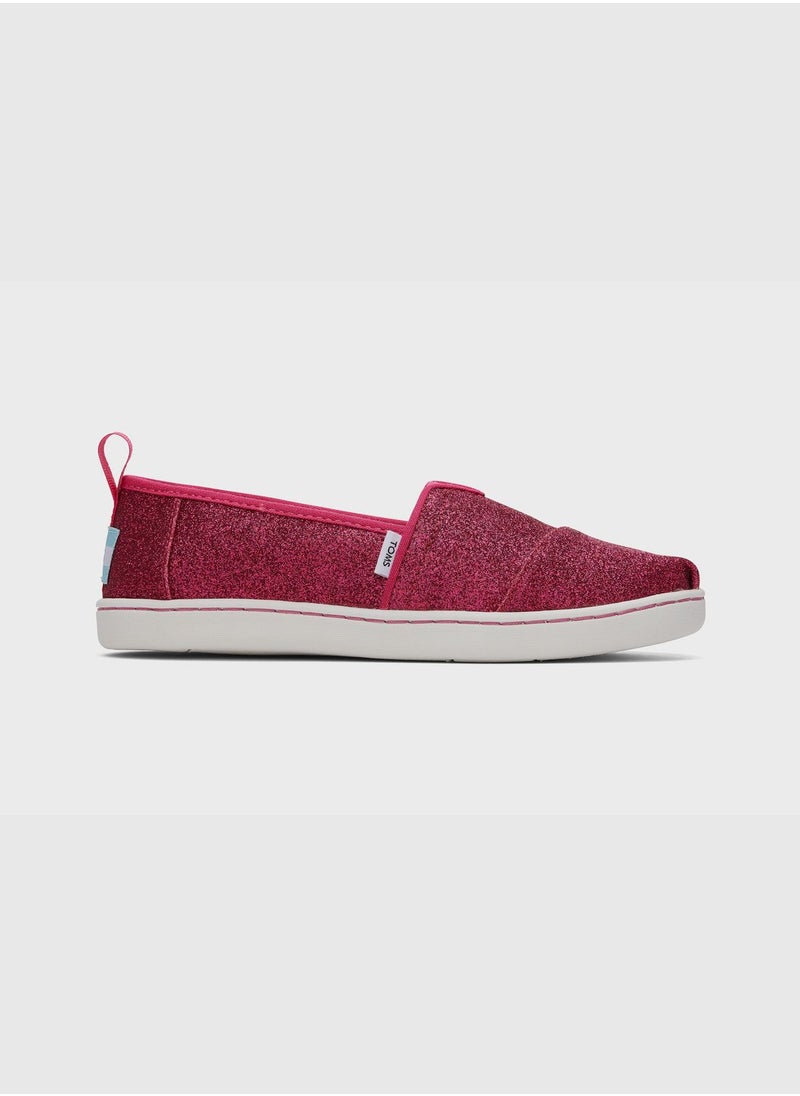 Dark Pink Glitter Canvas Youth Girls Alp Espedrille