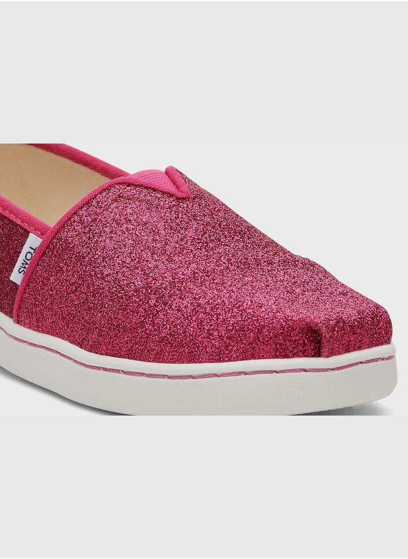 Dark Pink Glitter Canvas Youth Girls Alp Espedrille