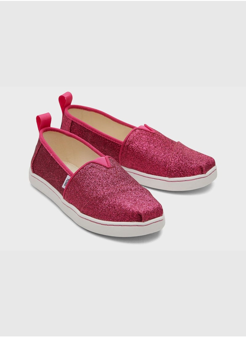 Dark Pink Glitter Canvas Youth Girls Alp Espedrille