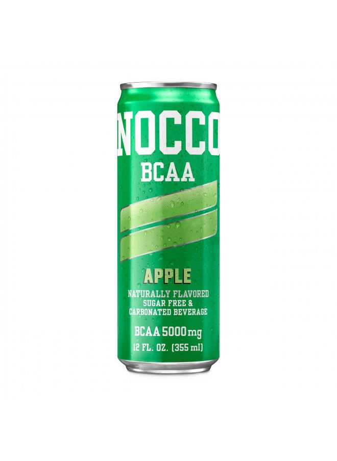 NOCCO BCAA Drink Apple Caffeine Free - 12 Fl Oz (Pack of 12) - 0mg of Caffeine, 5000mg of BCAAs - Sugar Free & Low Calorie Carbonated Drink with Vitamin B6, B12, & Biotin - Grab & Go Performance Drink