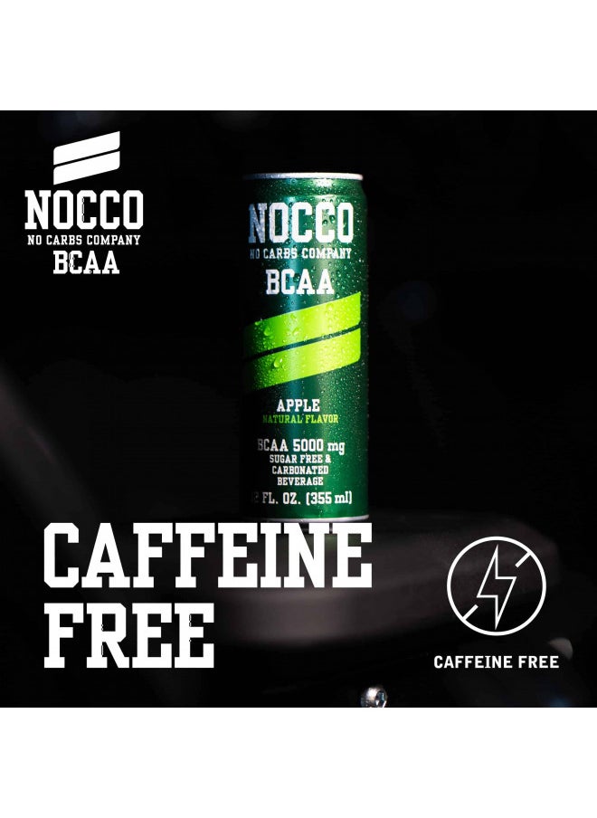 NOCCO BCAA Drink Apple Caffeine Free - 12 Fl Oz (Pack of 12) - 0mg of Caffeine, 5000mg of BCAAs - Sugar Free & Low Calorie Carbonated Drink with Vitamin B6, B12, & Biotin - Grab & Go Performance Drink