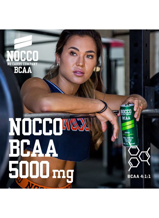 NOCCO BCAA Drink Apple Caffeine Free - 12 Fl Oz (Pack of 12) - 0mg of Caffeine, 5000mg of BCAAs - Sugar Free & Low Calorie Carbonated Drink with Vitamin B6, B12, & Biotin - Grab & Go Performance Drink