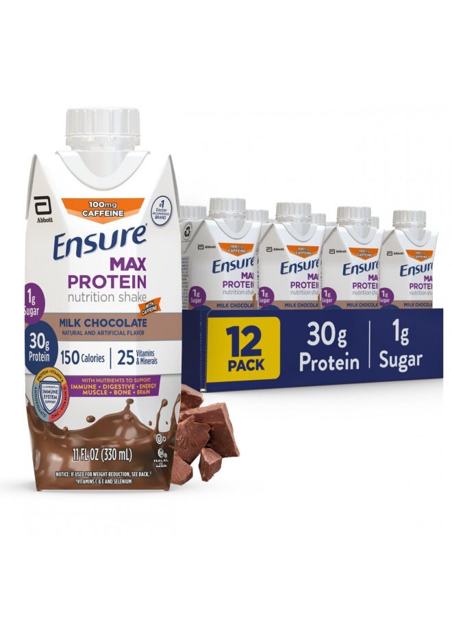 Ensure Max Protein Nutrition Shake with 30g of Protein 1g of Sugar High Protein Shake Milk, Chocolate w/ Caffeine, 11 Fl Oz (Pack of 12)