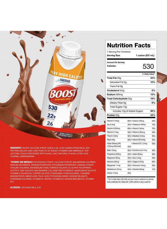 Boost Very High Calorie Nutritional Drink, Chocolate, 8 Fl Oz (Pack of 24)