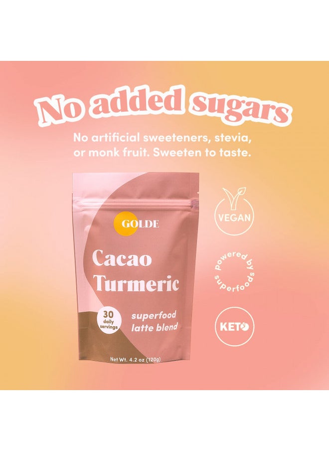 GOLDE Superfood Latte Blend - Cacao Turmeric | Plant Based Superfood with Turmeric, Cacao, and Coconut Milk Powder | Boosts Immunity, Metabolism, and Skin Health | 30 Daily Servings (120g)