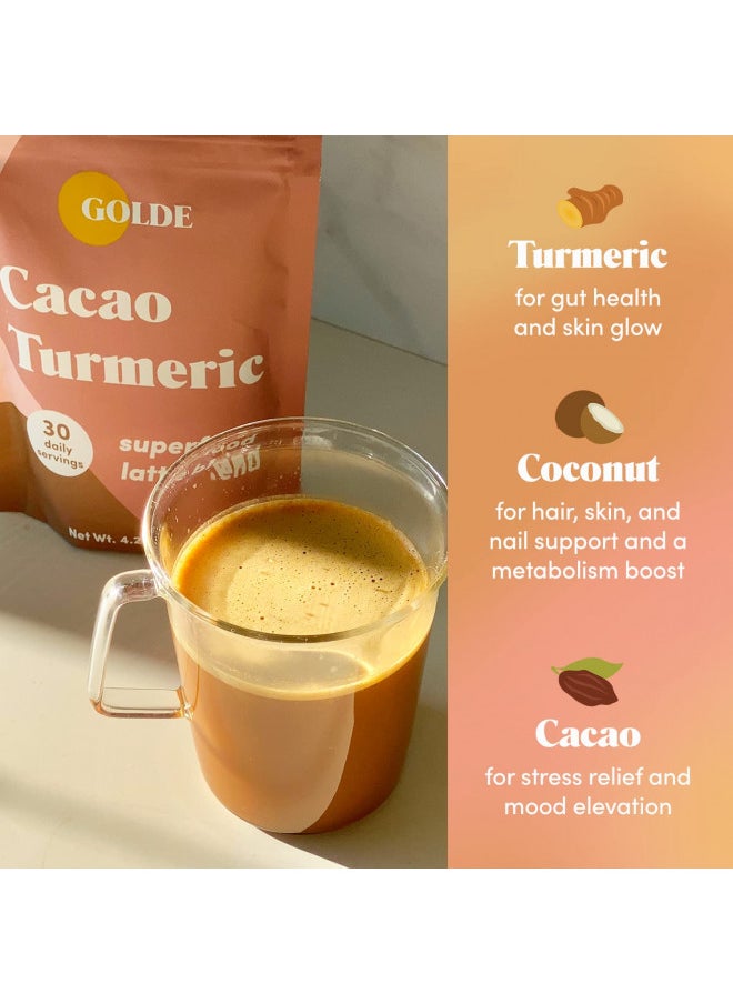 GOLDE Superfood Latte Blend - Cacao Turmeric | Plant Based Superfood with Turmeric, Cacao, and Coconut Milk Powder | Boosts Immunity, Metabolism, and Skin Health | 30 Daily Servings (120g)