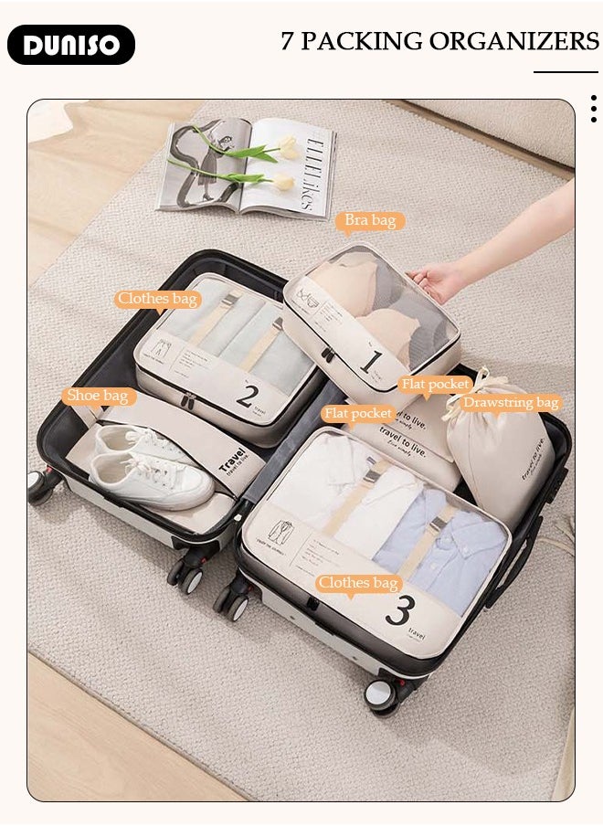 7 Piece Travel Organizer Bags for Luggage, Waterproof and Durable Travel Bags,  Packing Cubes for Travel,  Compression Cubes for Suitcases, Travel Bags  for Clothes, Toiletries, Clothing, Underwear