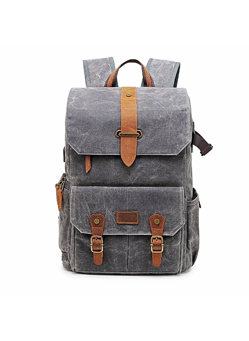 New Camera Backpack DSLR Mirrorless USB Canvas Unisex Gray Black