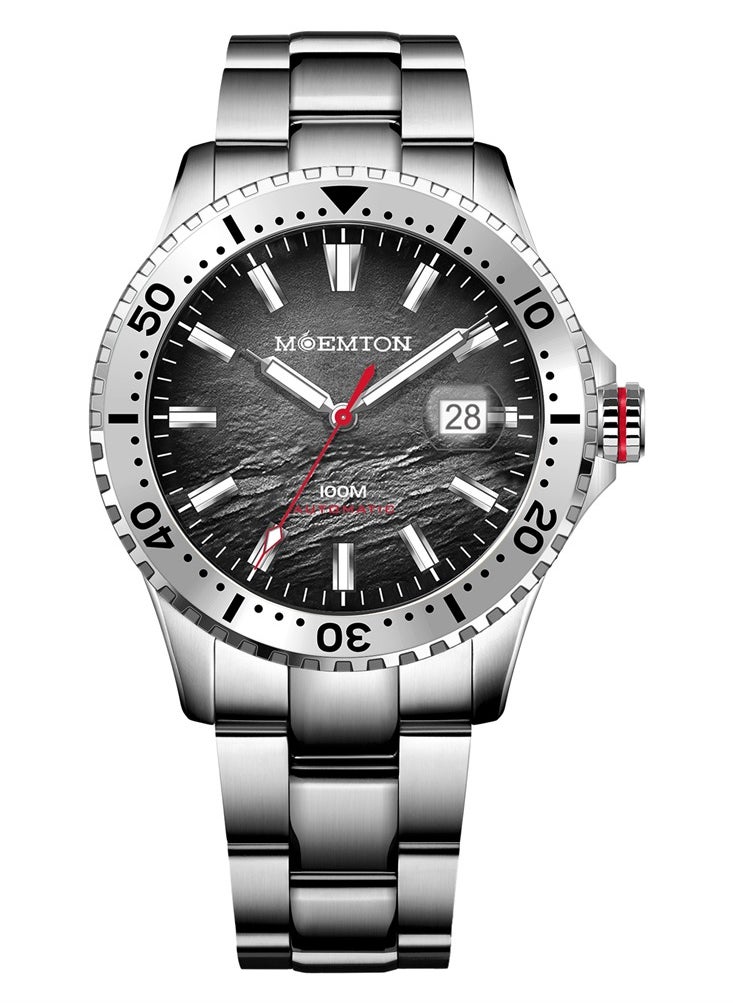 MOEMTON Mountain Series Men's Watch Automatic Mechanical Movement Rotating Bezel Grey Horizontal Dial Calendar M114.BSSA01