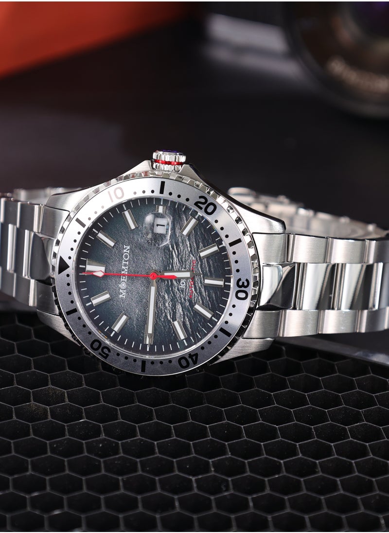 MOEMTON Mountain Series Men's Watch Automatic Mechanical Movement Rotating Bezel Grey Horizontal Dial Calendar M114.BSSA01