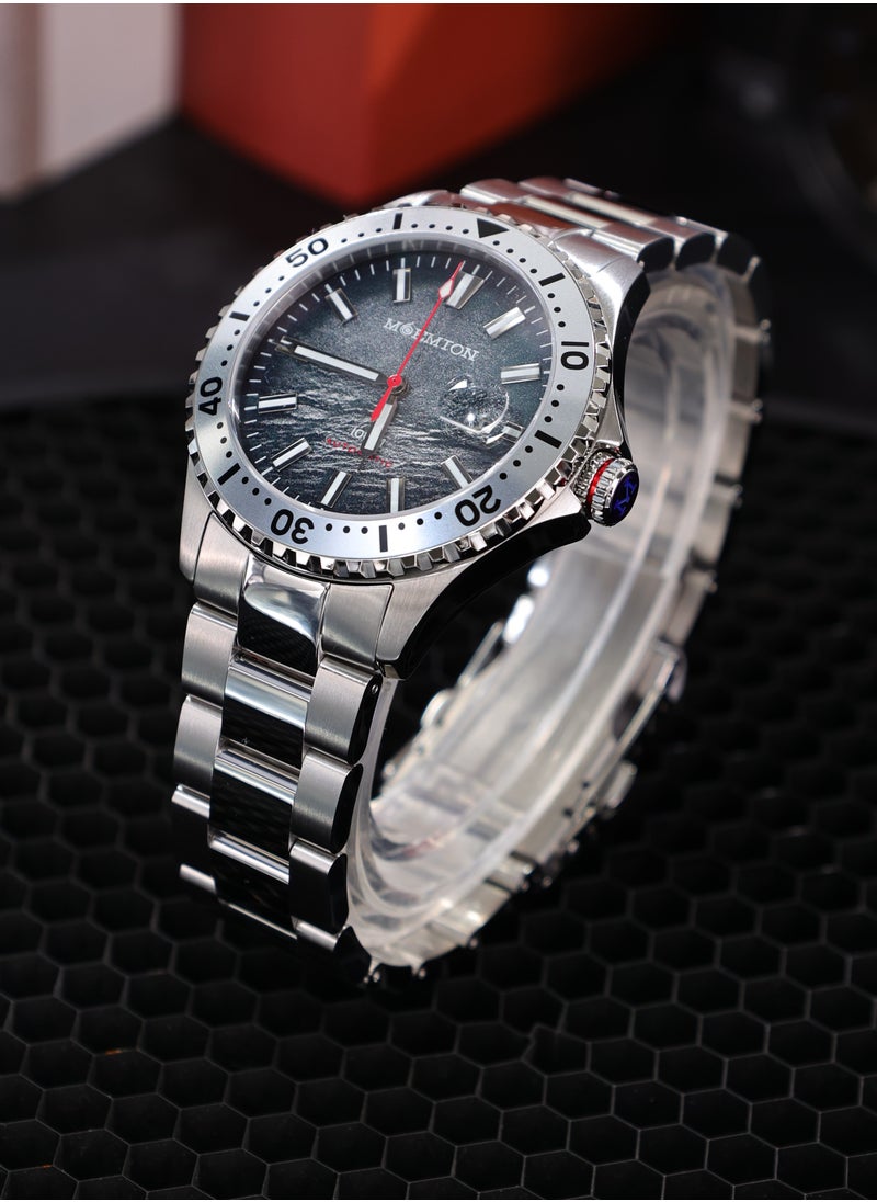 MOEMTON Mountain Series Men's Watch Automatic Mechanical Movement Rotating Bezel Grey Horizontal Dial Calendar M114.BSSA01