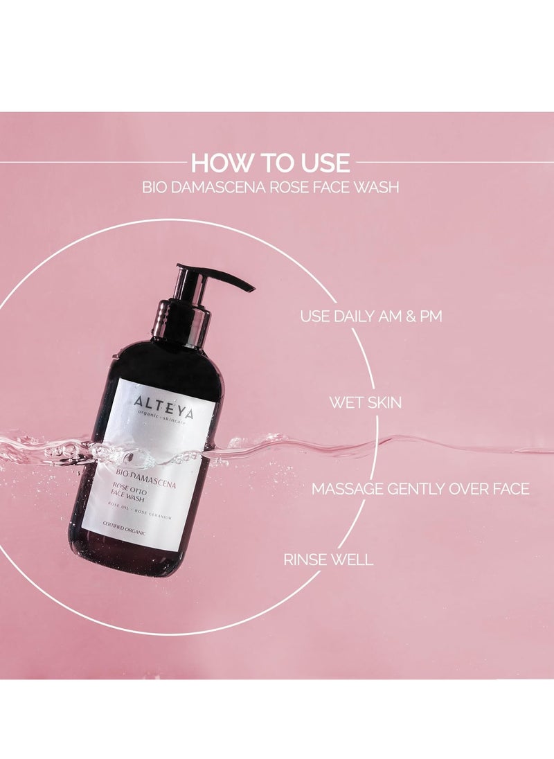 Face Wash USDA Certified Organic Skin Care 250 ml Bio Damascena Award Winning Face Cleanser With Organic Bulgarian Rose Oil Purifying Soothing and Beautifying