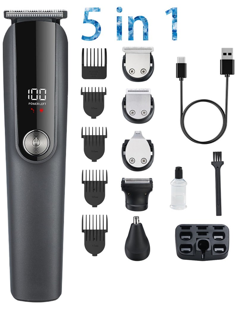 Cordless Professional Hair Clipper 5 in 1 Hair Trimmers Beard Trimmer ,Multifunctional Mens Grooming Kit for Beard Face Nose USB Rechargeable Electric Shaver Body Trimmer for Men with Storage Base