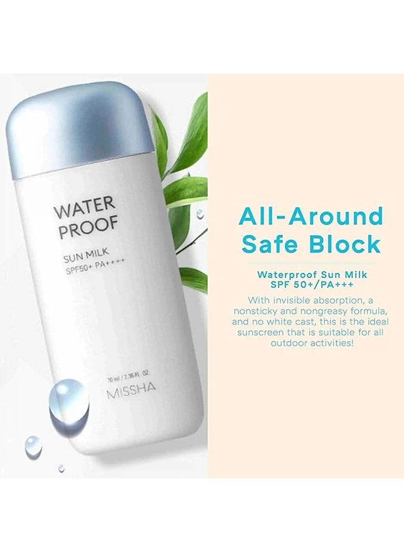 Korean All-Around Safe Block Waterproof Sun Milk Spf50+ Pa++++ , For Broad-Spectrum Protection , Leaves Skin Soft And Matte Finish 70ml