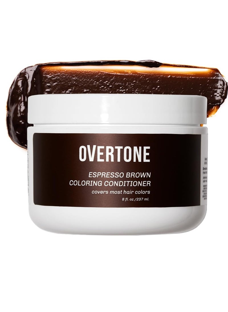 oVertone Haircare Color Depositing Conditioner - 8 oz Semi Permanent Hair Color with Shea Butter & Coconut Oil - Temporary Hair Color Dye - Vegan, Cruelty-Free - Espresso Brown.