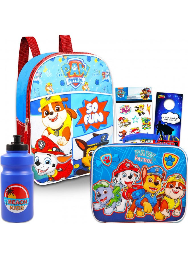 Paw Patrol Mini Backpack with Lunch Box for Kids, Boys ~ 5 Pc School Supplies Bundle with 11